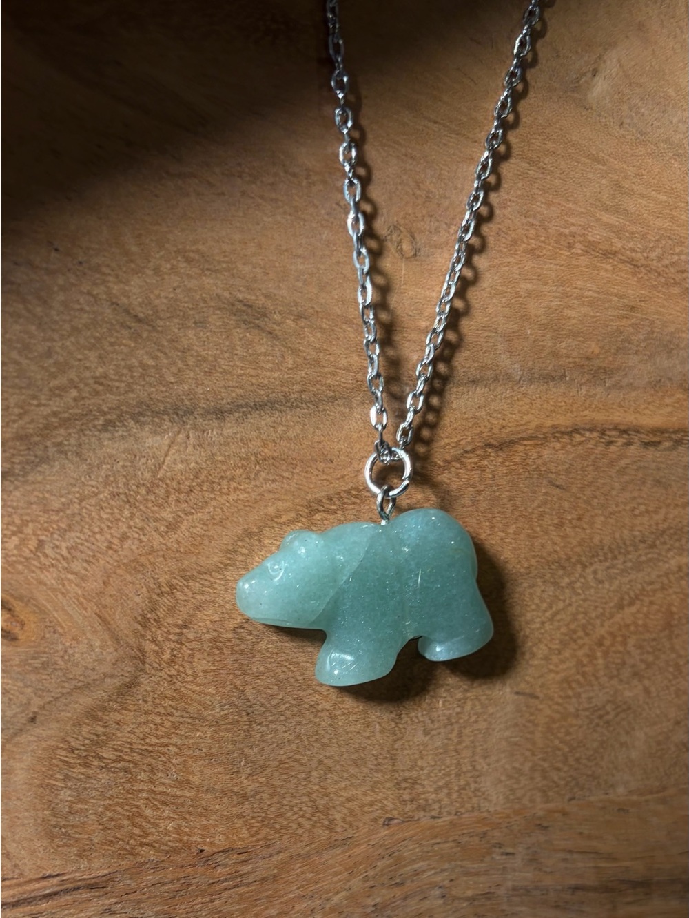 Green Aventurine Bear Hand-Carved Pendant Necklace Long - Picture 6 of 15